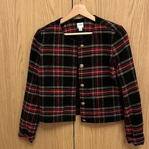 J. Crew Black and Red Plaid Blazer with Gold Buttons